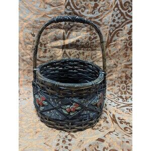 Vintage Dark Brown Wicker Basket with‎ Strawberries